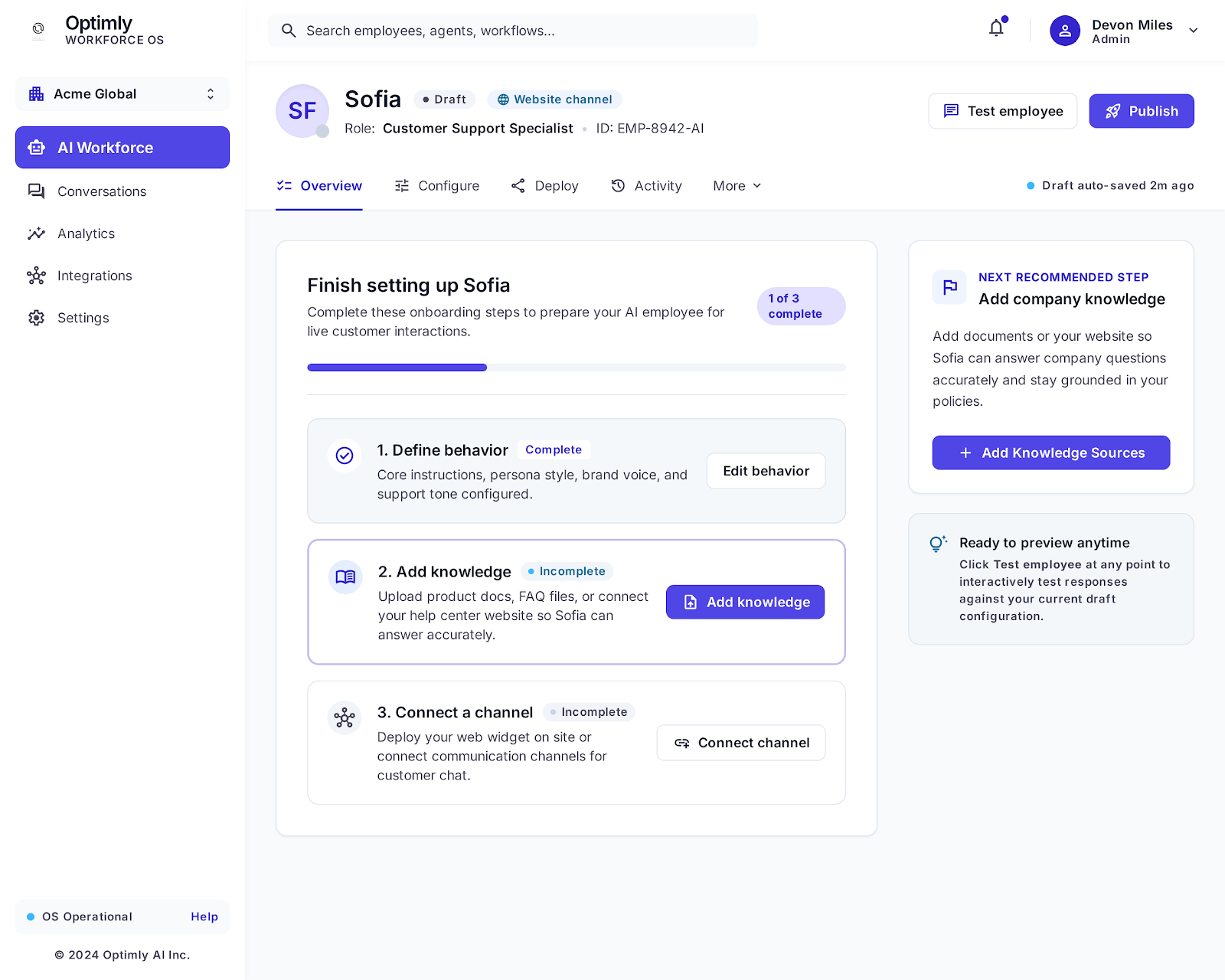 Optimly AI employee overview